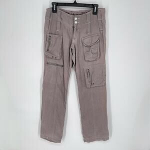 Pete & Greta by Johnny Was NEW Womens Y2K Cargo Pants Linen *READ* Size 0 Gray